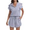 imageANRABESS Two Piece Sets for Women Summer Half Zip Short Set Sweatsuit 2 Piece Outfits Sweat Lounge Sets TracksuitLight Blue