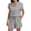 imageANRABESS Two Piece Sets for Women Summer Half Zip Short Set Sweatsuit 2 Piece Outfits Sweat Lounge Sets TracksuitLight Grey
