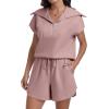 imageANRABESS Two Piece Sets for Women Summer Half Zip Short Set Sweatsuit 2 Piece Outfits Sweat Lounge Sets TracksuitLight Pink