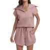 imageANRABESS Two Piece Sets for Women Summer Half Zip Short Set Sweatsuit 2 Piece Outfits Sweat Lounge Sets TracksuitLight Pink