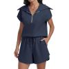 imageANRABESS Two Piece Sets for Women Summer Half Zip Short Set Sweatsuit 2 Piece Outfits Sweat Lounge Sets TracksuitNavy Blue