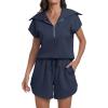 imageANRABESS Two Piece Sets for Women Summer Half Zip Short Set Sweatsuit 2 Piece Outfits Sweat Lounge Sets TracksuitNavy Blue
