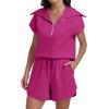 imageANRABESS Two Piece Sets for Women Summer Half Zip Short Set Sweatsuit 2 Piece Outfits Sweat Lounge Sets TracksuitRed Pink