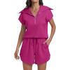 imageANRABESS Two Piece Sets for Women Summer Half Zip Short Set Sweatsuit 2 Piece Outfits Sweat Lounge Sets TracksuitRed Pink