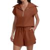 imageANRABESS Two Piece Sets for Women Summer Half Zip Short Set Sweatsuit 2 Piece Outfits Sweat Lounge Sets TracksuitRust