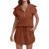imageANRABESS Two Piece Sets for Women Summer Half Zip Short Set Sweatsuit 2 Piece Outfits Sweat Lounge Sets TracksuitRust