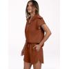 imageANRABESS Two Piece Sets for Women Summer Half Zip Short Set Sweatsuit 2 Piece Outfits Sweat Lounge Sets TracksuitRust
