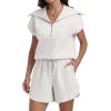 imageANRABESS Two Piece Sets for Women Summer Half Zip Short Set Sweatsuit 2 Piece Outfits Sweat Lounge Sets TracksuitWhite