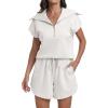 imageANRABESS Two Piece Sets for Women Summer Half Zip Short Set Sweatsuit 2 Piece Outfits Sweat Lounge Sets TracksuitWhite
