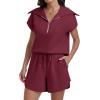 imageANRABESS Two Piece Sets for Women Summer Half Zip Short Set Sweatsuit 2 Piece Outfits Sweat Lounge Sets TracksuitWine Red