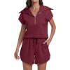 imageANRABESS Two Piece Sets for Women Summer Half Zip Short Set Sweatsuit 2 Piece Outfits Sweat Lounge Sets TracksuitWine Red