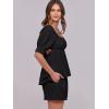 imageANRABESS Women 2 Piece Outfits Babydoll Linen Short Sets Square Neck Puffed Sleeve Backless Tops Beach 2025 Summer ClothesBlack