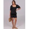 imageANRABESS Women 2 Piece Outfits Babydoll Linen Short Sets Square Neck Puffed Sleeve Backless Tops Beach 2025 Summer ClothesBlack