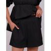 imageANRABESS Women 2 Piece Outfits Babydoll Linen Short Sets Square Neck Puffed Sleeve Backless Tops Beach 2025 Summer ClothesBlack
