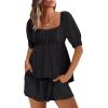 imageANRABESS Women 2 Piece Outfits Babydoll Linen Short Sets Square Neck Puffed Sleeve Backless Tops Beach 2025 Summer ClothesBlack