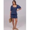 imageANRABESS Women 2 Piece Outfits Babydoll Linen Short Sets Square Neck Puffed Sleeve Backless Tops Beach 2025 Summer ClothesNavy Blue