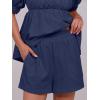imageANRABESS Women 2 Piece Outfits Babydoll Linen Short Sets Square Neck Puffed Sleeve Backless Tops Beach 2025 Summer ClothesNavy Blue