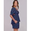 imageANRABESS Women 2 Piece Outfits Babydoll Linen Short Sets Square Neck Puffed Sleeve Backless Tops Beach 2025 Summer ClothesNavy Blue