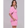 imageANRABESS Women 2 Piece Outfits Babydoll Linen Short Sets Square Neck Puffed Sleeve Backless Tops Beach 2025 Summer ClothesPink