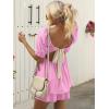 imageANRABESS Women 2 Piece Outfits Babydoll Linen Short Sets Square Neck Puffed Sleeve Backless Tops Beach 2025 Summer ClothesPink