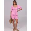 imageANRABESS Women 2 Piece Outfits Babydoll Linen Short Sets Square Neck Puffed Sleeve Backless Tops Beach 2025 Summer ClothesPink