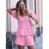 imageANRABESS Women 2 Piece Outfits Babydoll Linen Short Sets Square Neck Puffed Sleeve Backless Tops Beach 2025 Summer ClothesPink