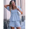 imageANRABESS Women 2 Piece Outfits Babydoll Linen Short Sets Square Neck Puffed Sleeve Backless Tops Beach 2025 Summer ClothesSky
