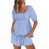 imageANRABESS Women 2 Piece Outfits Babydoll Linen Short Sets Square Neck Puffed Sleeve Backless Tops Beach 2025 Summer ClothesSky