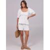 imageANRABESS Women 2 Piece Outfits Babydoll Linen Short Sets Square Neck Puffed Sleeve Backless Tops Beach 2025 Summer ClothesWhite