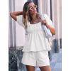 imageANRABESS Women 2 Piece Outfits Babydoll Linen Short Sets Square Neck Puffed Sleeve Backless Tops Beach 2025 Summer ClothesWhite