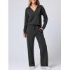 imageANRABESS Womens 2 Piece Outfits Lounge Sets Casual Long Sleeve Sweatsuits Polo Top Wide Leg Pants Fall Sweat Matching SetsBlack