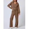imageANRABESS Womens 2 Piece Outfits Lounge Sets Casual Long Sleeve Sweatsuits Polo Top Wide Leg Pants Fall Sweat Matching SetsBrown