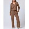 imageANRABESS Womens 2 Piece Outfits Lounge Sets Casual Long Sleeve Sweatsuits Polo Top Wide Leg Pants Fall Sweat Matching SetsBrown