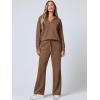 imageANRABESS Womens 2 Piece Outfits Lounge Sets Casual Long Sleeve Sweatsuits Polo Top Wide Leg Pants Fall Sweat Matching SetsBrown