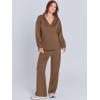 imageANRABESS Womens 2 Piece Outfits Lounge Sets Casual Long Sleeve Sweatsuits Polo Top Wide Leg Pants Fall Sweat Matching SetsBrown