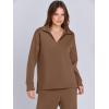 imageANRABESS Womens 2 Piece Outfits Lounge Sets Casual Long Sleeve Sweatsuits Polo Top Wide Leg Pants Fall Sweat Matching SetsBrown