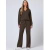 imageANRABESS Womens 2 Piece Outfits Lounge Sets Casual Long Sleeve Sweatsuits Polo Top Wide Leg Pants Fall Sweat Matching SetsCoffee