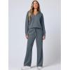 imageANRABESS Womens 2 Piece Outfits Lounge Sets Casual Long Sleeve Sweatsuits Polo Top Wide Leg Pants Fall Sweat Matching SetsGray Blue