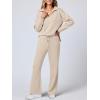imageANRABESS Womens 2 Piece Outfits Lounge Sets Casual Long Sleeve Sweatsuits Polo Top Wide Leg Pants Fall Sweat Matching SetsKhaki