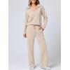 imageANRABESS Womens 2 Piece Outfits Lounge Sets Casual Long Sleeve Sweatsuits Polo Top Wide Leg Pants Fall Sweat Matching SetsKhaki