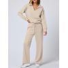 imageANRABESS Womens 2 Piece Outfits Lounge Sets Casual Long Sleeve Sweatsuits Polo Top Wide Leg Pants Fall Sweat Matching SetsKhaki