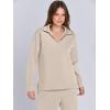 imageANRABESS Womens 2 Piece Outfits Lounge Sets Casual Long Sleeve Sweatsuits Polo Top Wide Leg Pants Fall Sweat Matching SetsKhaki