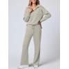 imageANRABESS Womens 2 Piece Outfits Lounge Sets Casual Long Sleeve Sweatsuits Polo Top Wide Leg Pants Fall Sweat Matching SetsLight Khaki