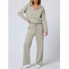 imageANRABESS Womens 2 Piece Outfits Lounge Sets Casual Long Sleeve Sweatsuits Polo Top Wide Leg Pants Fall Sweat Matching SetsLight Khaki