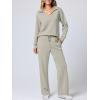 imageANRABESS Womens 2 Piece Outfits Lounge Sets Casual Long Sleeve Sweatsuits Polo Top Wide Leg Pants Fall Sweat Matching SetsLight Khaki