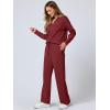 imageANRABESS Womens 2 Piece Outfits Lounge Sets Casual Long Sleeve Sweatsuits Polo Top Wide Leg Pants Fall Sweat Matching SetsRed