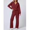 imageANRABESS Womens 2 Piece Outfits Lounge Sets Casual Long Sleeve Sweatsuits Polo Top Wide Leg Pants Fall Sweat Matching SetsRed
