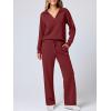 imageANRABESS Womens 2 Piece Outfits Lounge Sets Casual Long Sleeve Sweatsuits Polo Top Wide Leg Pants Fall Sweat Matching SetsRed