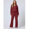 imageANRABESS Womens 2 Piece Outfits Lounge Sets Casual Long Sleeve Sweatsuits Polo Top Wide Leg Pants Fall Sweat Matching SetsRed