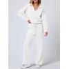 imageANRABESS Womens 2 Piece Outfits Lounge Sets Casual Long Sleeve Sweatsuits Polo Top Wide Leg Pants Fall Sweat Matching SetsWhite
